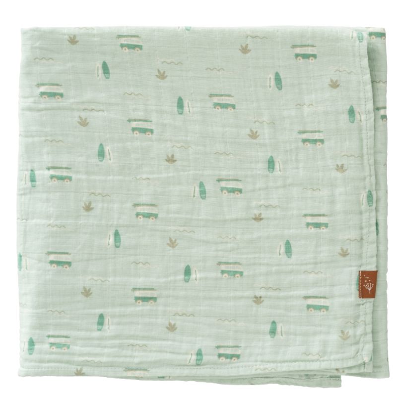 Mussolina Fresk  in cotone bio 120x120 cm  - Surf boy verde acqua